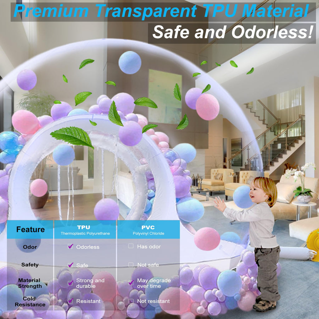 خانه حبابی بادی TPU به ارتفاع 10 فوت - خانه بادی تجاری به‌روزشده، مجموعه زمین بازی چادر حبابی گنبدی، با دمنده دوگانه برای جشن تولد، عروسی و مهمانی در حیاط پشتی - سفید