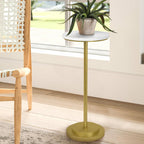 Drink Table, Carved Table Top Small Pdestal Martini SideTable for Living Room, Bedroom, Modern, Weighted Base, White and Gold