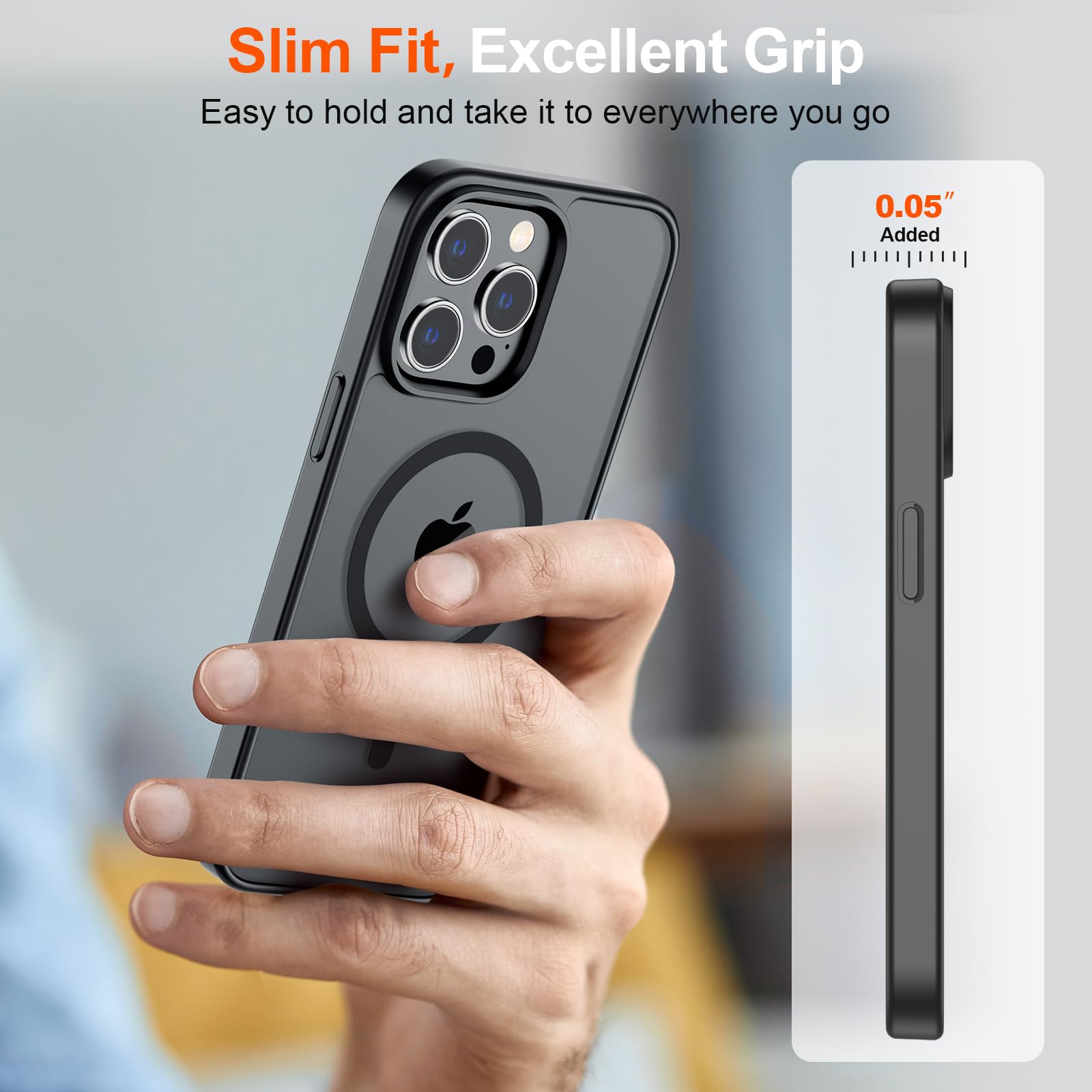 SUPFINE Magnetic for iPhone 13 Pro Max Case (Compatible with MagSafe) (Military Grade Drop Protection) Slim Translucent Matte Shockproof with Anti-Fingerprint Phone Case,Black