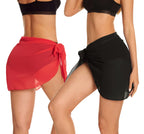 2 stykker sarong cover-ups til kvinder strand badedragt omslag gennemsigtig kort nederdel bikini chiffon tørklæde til badetøj (sort rød