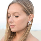 Mariell Bridal and Wedding Rose Gold Handmade Dangle Earrings with Clear Crystal Gems and Ivory Pearls