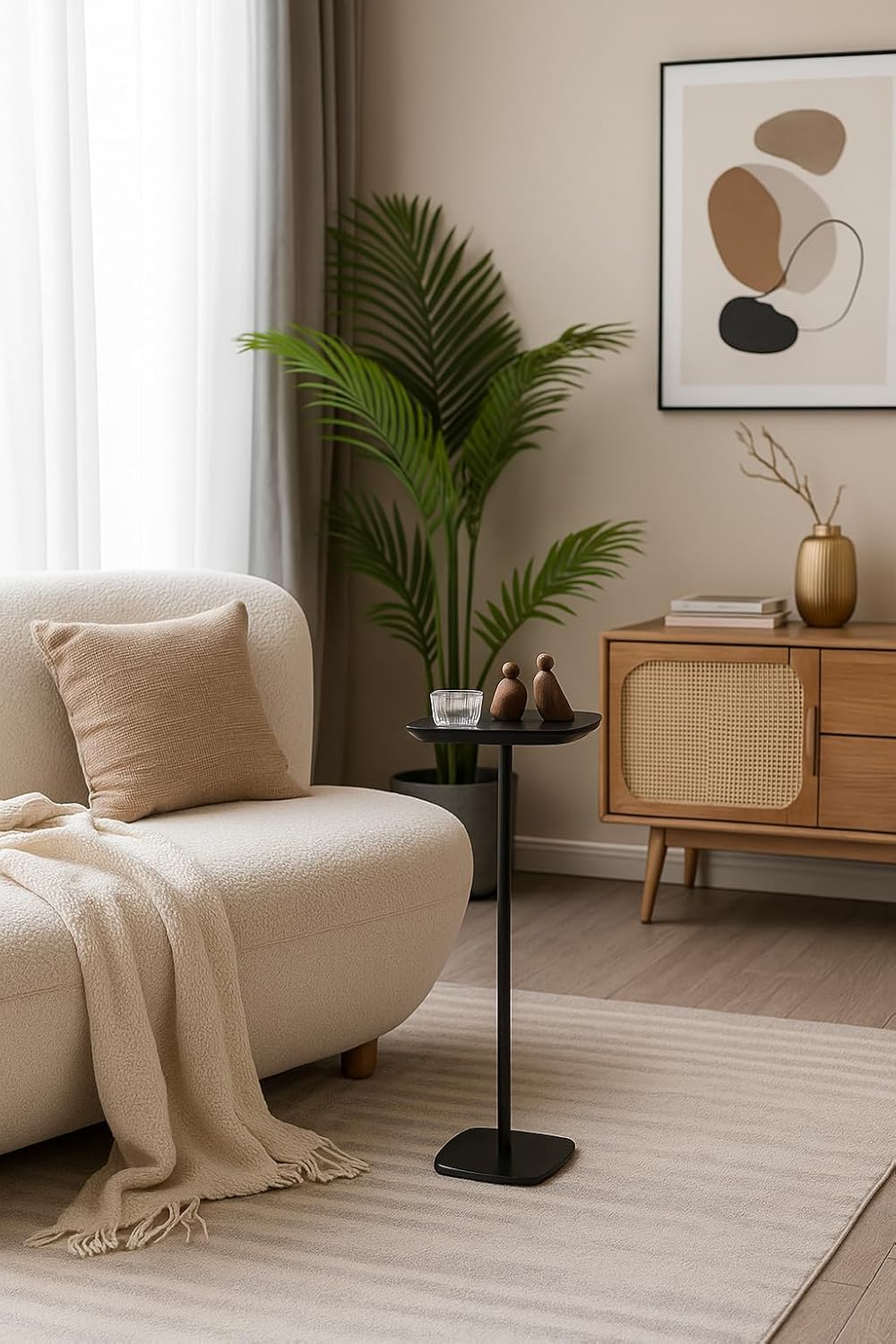 Modern Martini Pedestal Side Table - Small Metal Cocktail Stand for Living Room, Bar, or Small Spaces - Black End Table (Black)