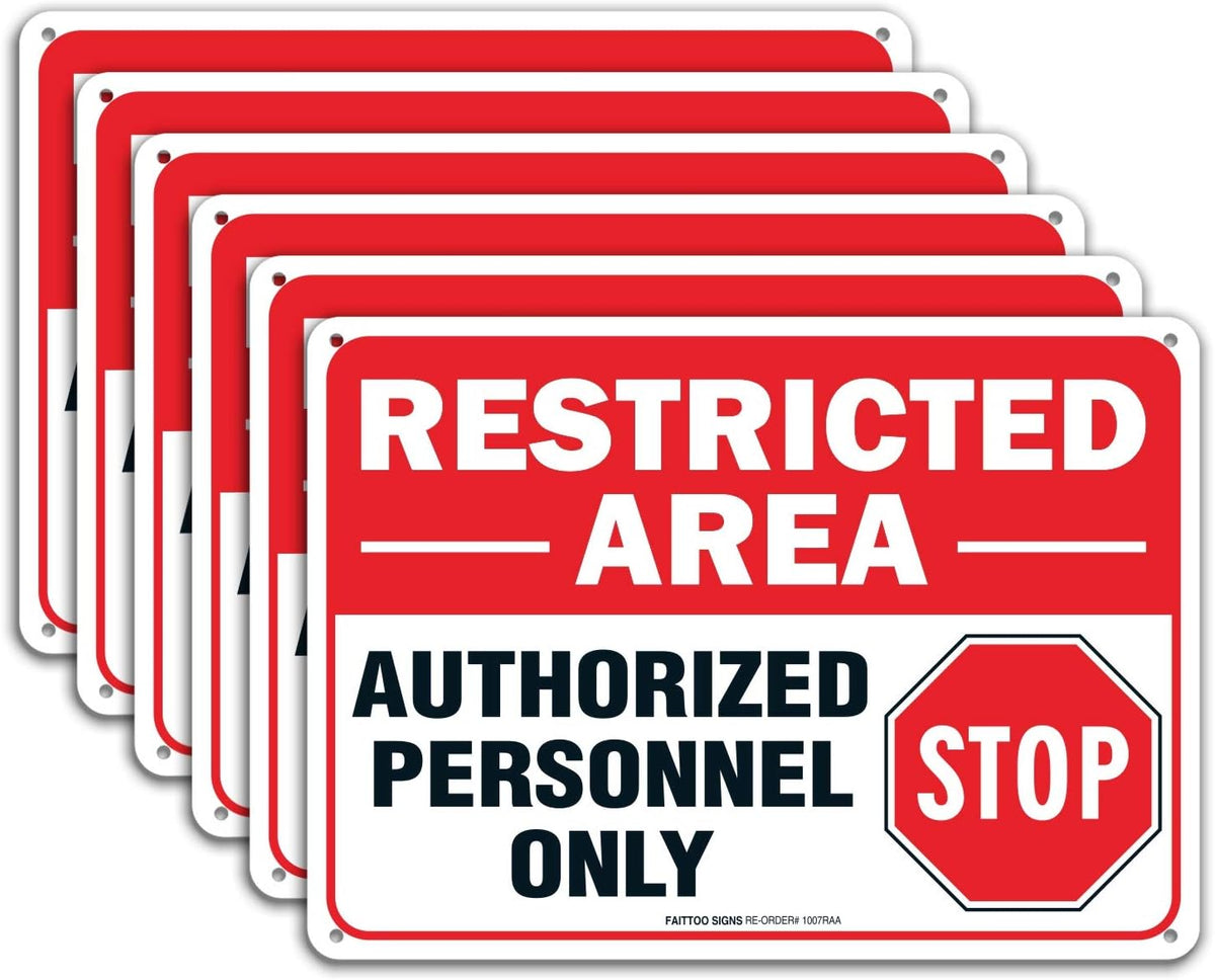 (6 Pack) Restricted Area Sign Authorized Personnel Only, Do Not Enter Sign, 10 x 7 Inches .40 Rust Free Aluminum, UV Protected, Weather Resistant, Waterproof, Durable Ink，Easy to Mount