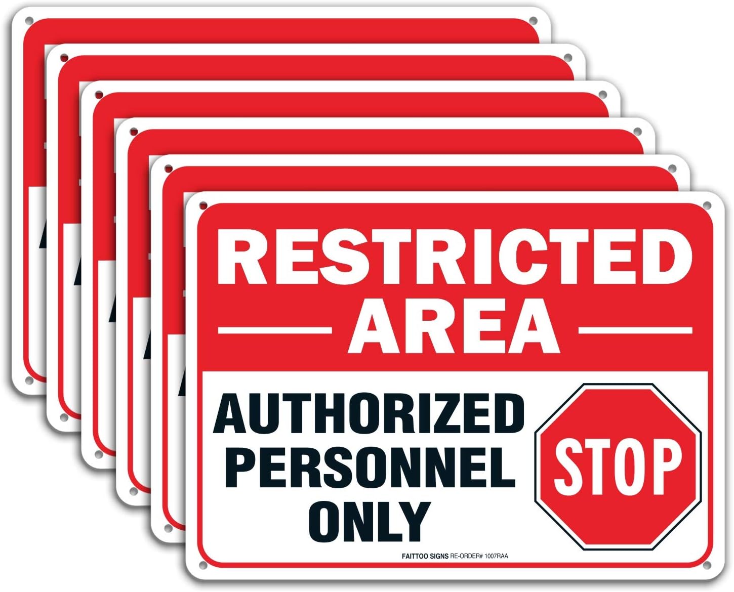(6 Pack) Restricted Area Sign Authorized Personnel Only, Do Not Enter Sign, 10 x 7 Inches .40 Rust Free Aluminum, UV Protected, Weather Resistant, Waterproof, Durable Ink，Easy to Mount