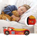 LKTART Twin Size Car Bed for Kids, Race Car-Shaped Wooden Platform Bed Frame with Headboard Wheels and Support Slats for Boys Toddlers Child's Bedroom (Red)