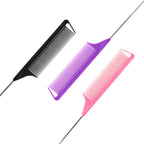 Ensemble de peignes à queue de rat : 3 pièces de peignes à pic en acier longs pour coiffeurs de salon, peignes métalliques pour raies pour femmes (violet, noir, rose)