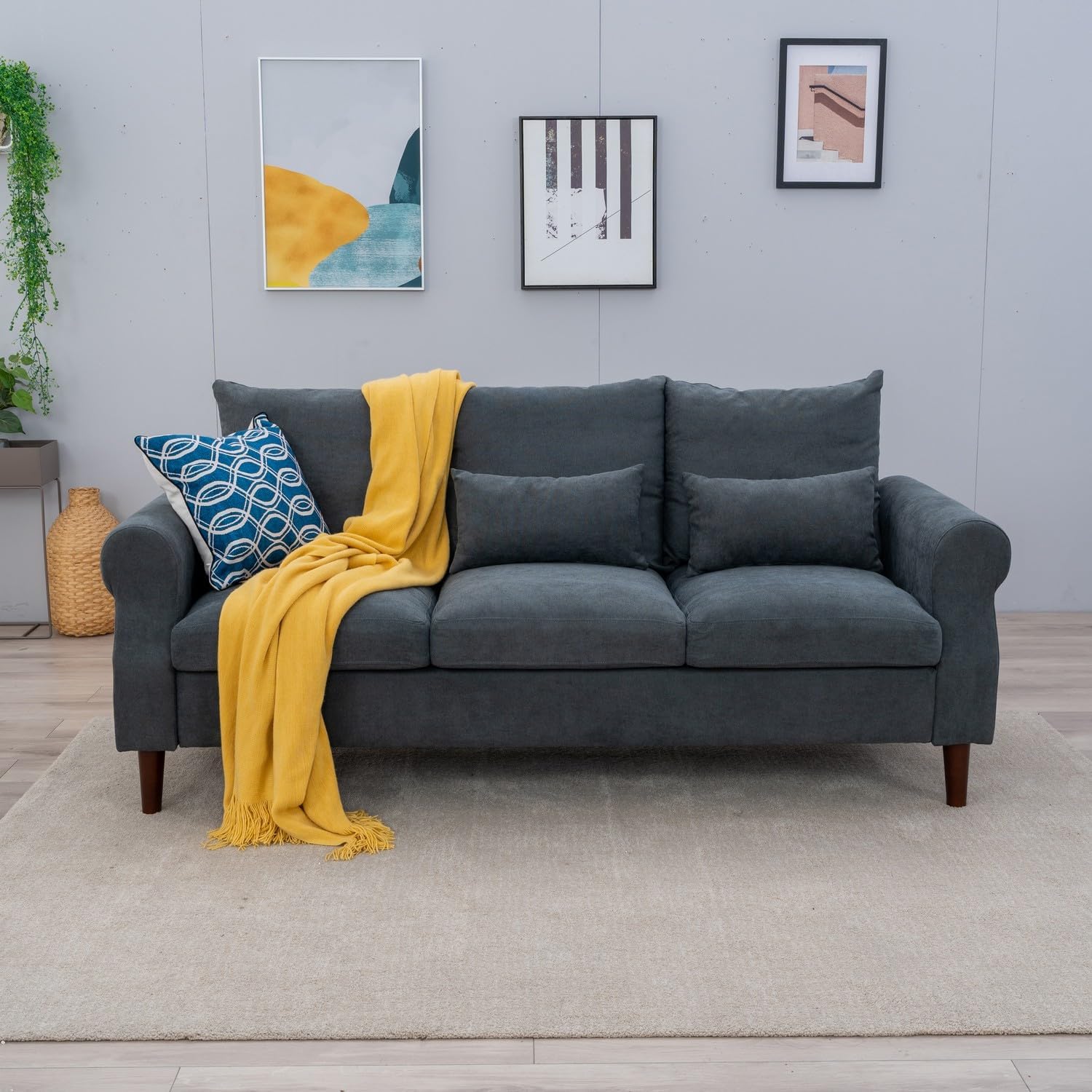 Panana 2 Piece Upholstered 3-Seat Sofa and Loveseat Sofa Set (Grey - Scroll Arm)