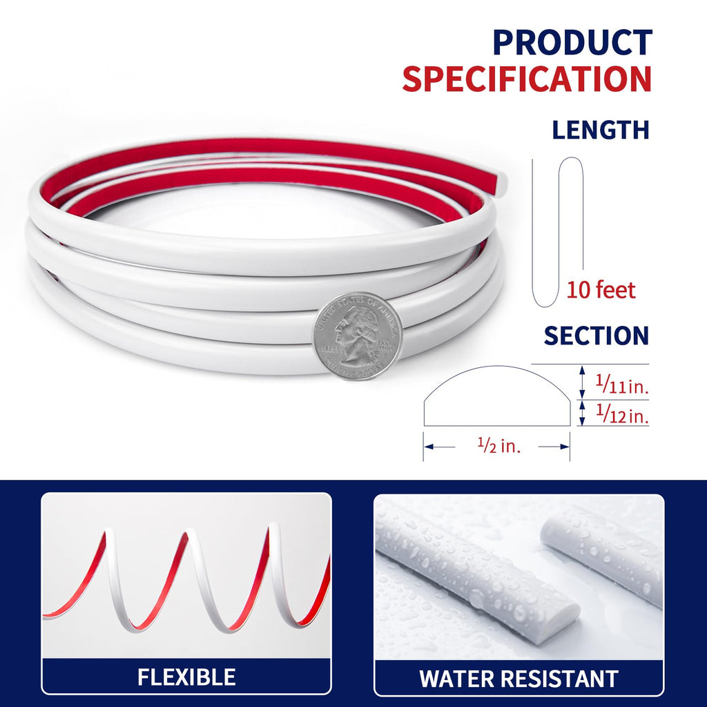 Art3dwallpanels 10 Ft Flexible Peel and Stick Trim Molding for Backsplash Tile Edge, Self-Adhesive Wall Trim for Corner Decor, 120x0.47x0.2 Inch White - Grand Goldman