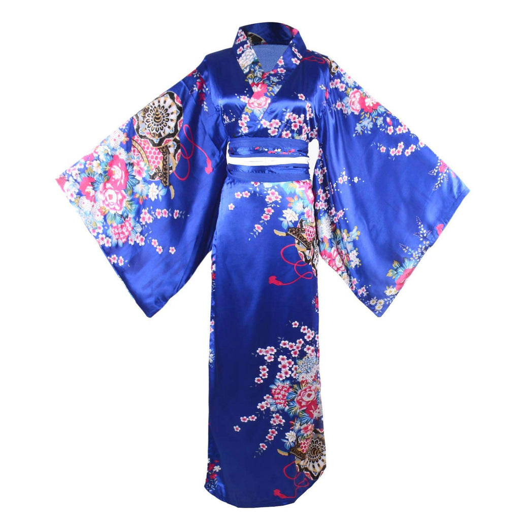 Kimono Costume Adult Japanese Geisha Floral Patten Gown Blossom Bathrobe Sleepwear With Obi Belt