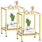 Gold Side Table, Tempered Glass End Table, 2-Tier Nightstands with Open Shelves, Small Coffee Table with Modern Style, Accent Table Small Table Sofa Table for Living Room, Bedroom