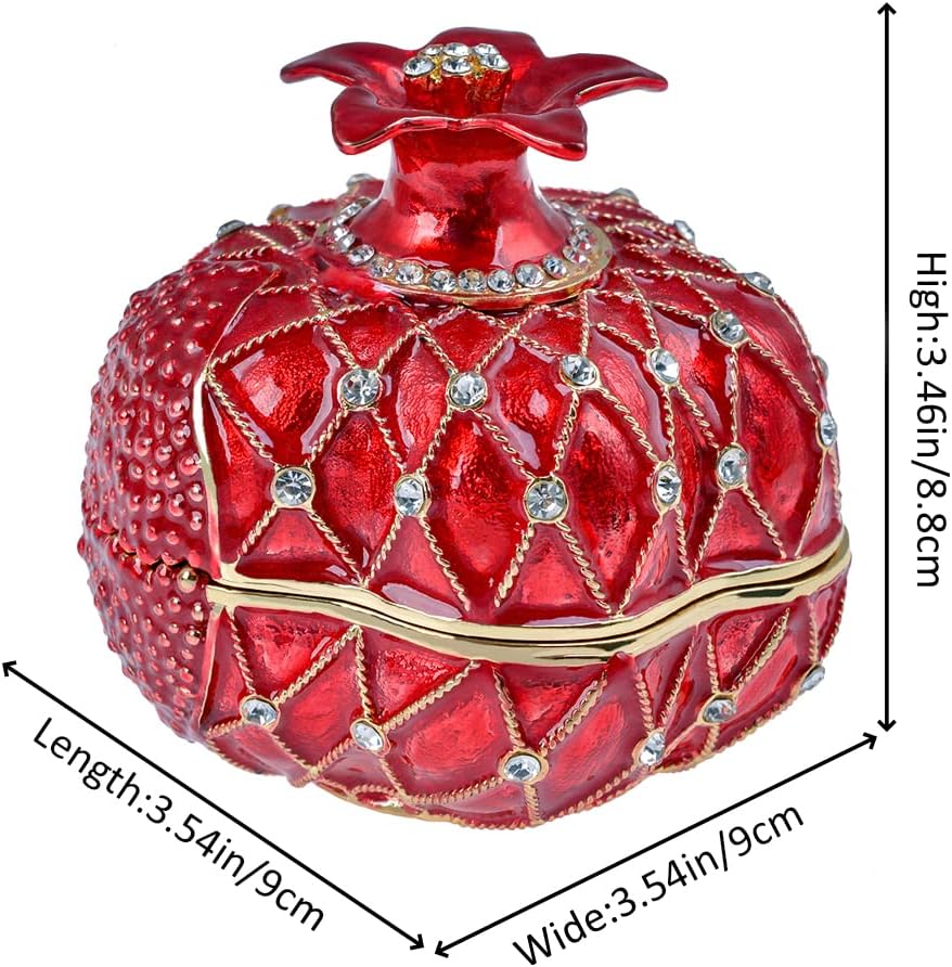 Trinket Box Pomegranate Fruit Gold Plated Crystal Enameled Jewelry Holder Small Home Decor Gifts for Women, Men