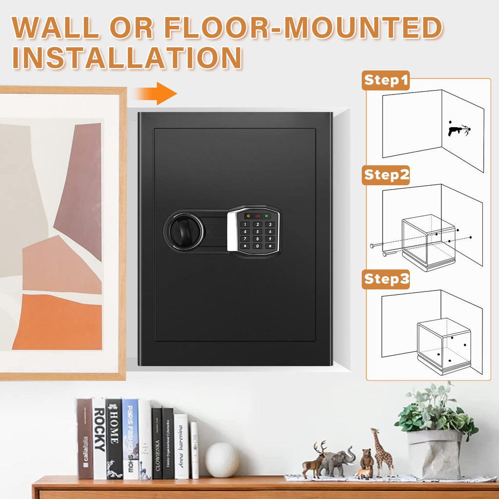 Cassaforte domestica cubica 3.0 ignifuga impermeabile, grande cassaforte ignifuga con borsa per documenti ignifuga, tastiera digitale e ripiano removibile, cassaforte personale per denaro, gioielli, documenti e oggetti di valore