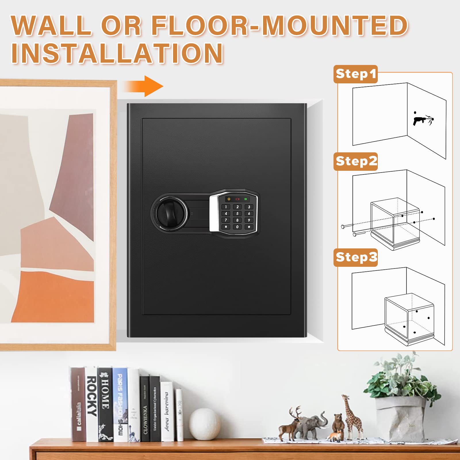 3.0 Kubik Heimtresor feuerfest wasserdicht, großer feuerfester Safe mit feuerfestem Dokumentenbeutel, digitalem Tastatur-Schlüssel und herausnehmbarem Regal, persönlicher Sicherheitstresor für Zuhause Geld Schmuck Dokumente Wertgegenstände