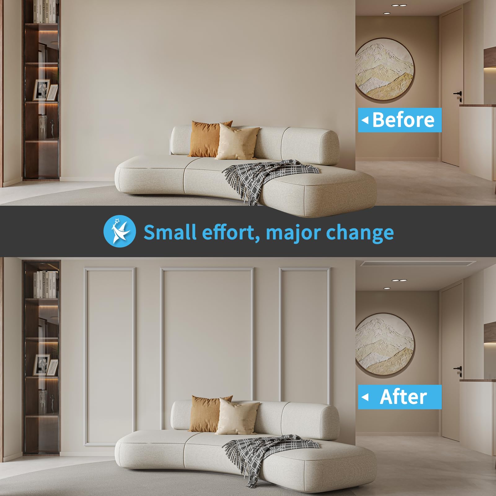 Art3d Pre-Cut Wall Molding Set of 3 pcs, Ready-to-Assemble Wainscoting Panels for Interior Wall Décor Living Room Bedroom Accent Wall - Installed with Glue, 3 Frames