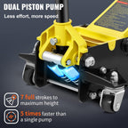 VEVOR 3 Ton Low Profile, Heavy-Duty Steel Racing Floor Jack with Dual Pistons Quick Lift Pump, Lifting Range 3.35"-19.69"