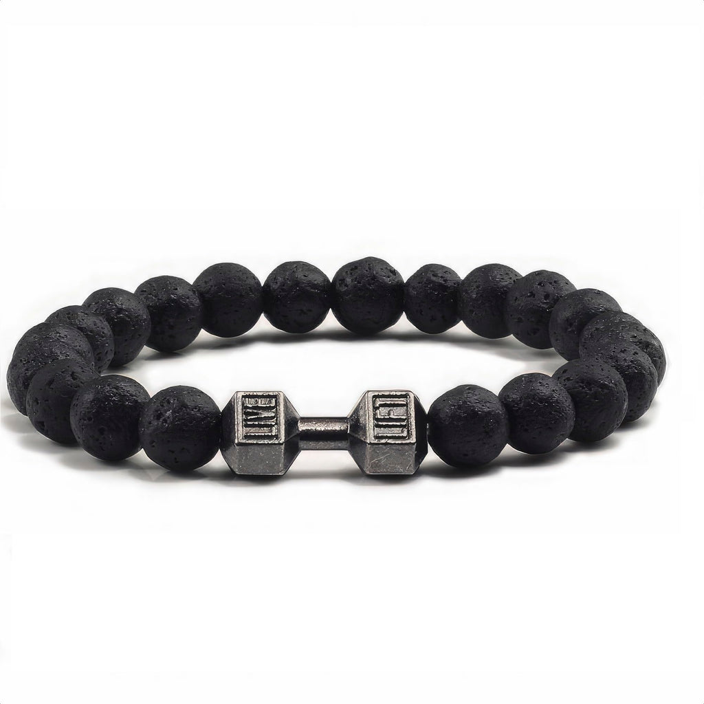 Lava Rock Bracelet - Stylish Matching Beaded Bracelets for Men & Women with Trendy Dumbbells, Comfortable Elastic Rope - Soothing Diffuser Bead Bracelet Men & Women
