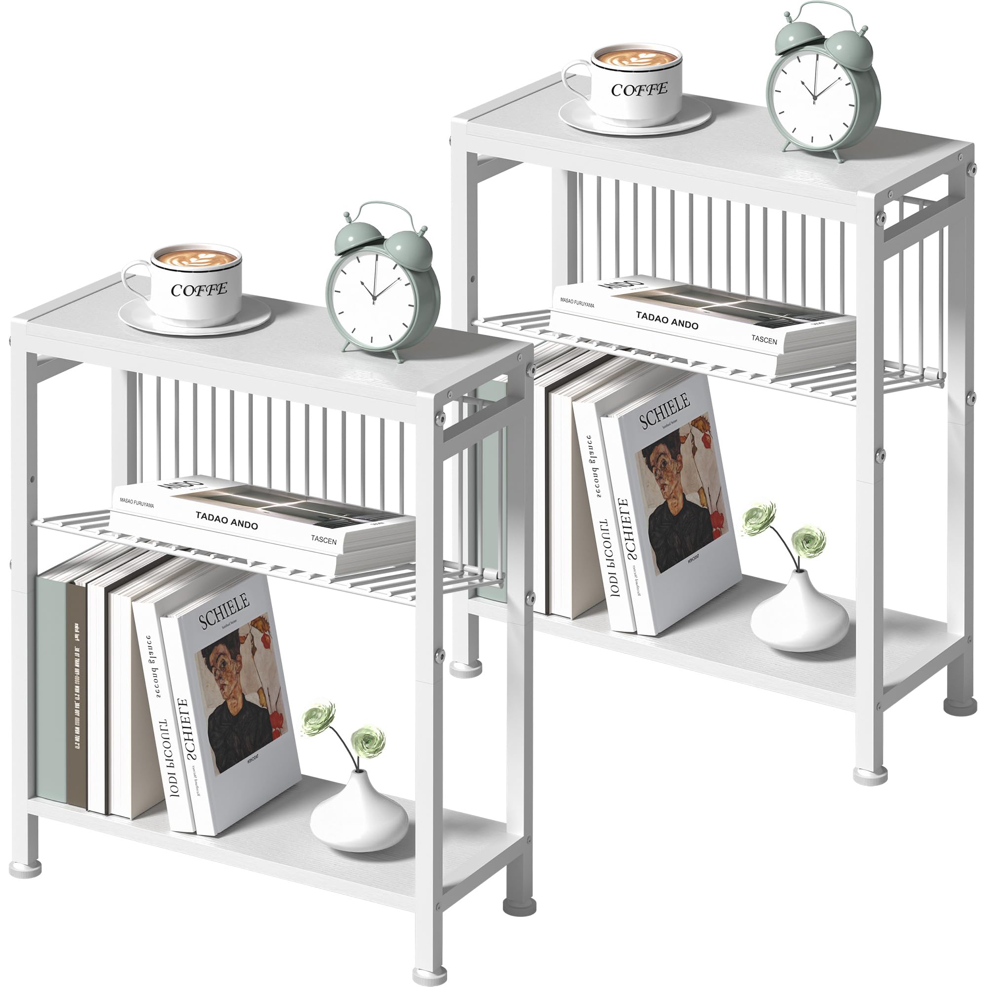 Small Side Table for Small Space, 3-Tier Narrow End Table with Magazine Holder,Slim Nightstand, Skinny Snack Couch Table in Living Room, Bedroom Study and Balcony (Rustic Brown &Black)