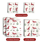 Komplet pościeli King Christmas Tree - Świąteczny wzór Xmas na lnie - Głębokie kieszenie - Dopasowany krój - 4 części - Bez zagnieceń - Wygodna i chłodząca świąteczna pościel zimowa - Łatwa w pielęgnacji - Przyjazna dzieciom