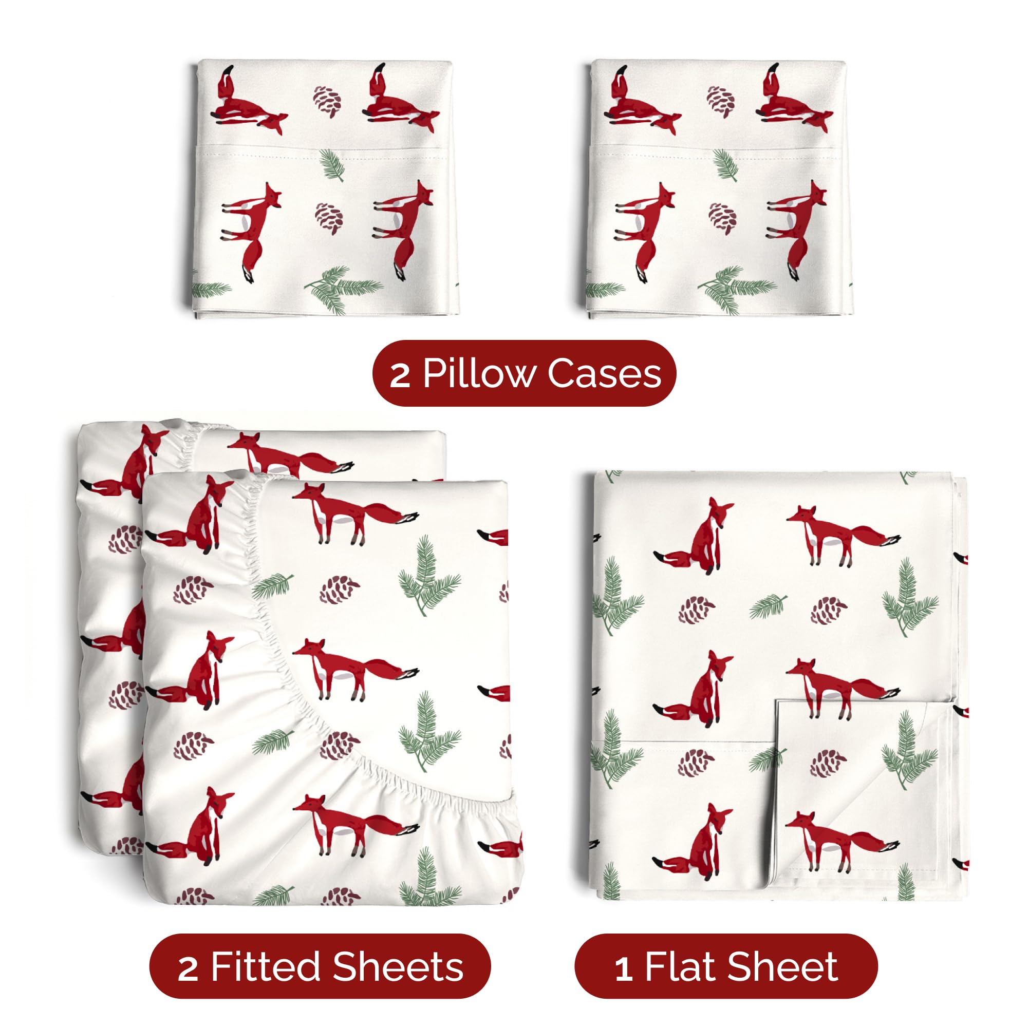 Komplet pościeli King Christmas Tree - Świąteczny wzór Xmas na lnie - Głębokie kieszenie - Dopasowany krój - 4 części - Bez zagnieceń - Wygodna i chłodząca świąteczna pościel zimowa - Łatwa w pielęgnacji - Przyjazna dzieciom