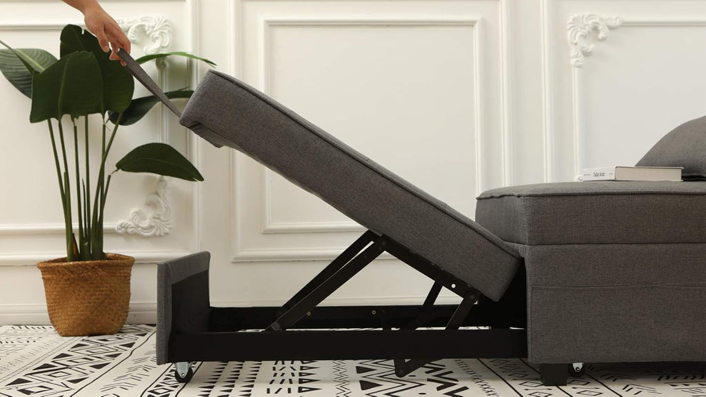 Cynefin Futon Chair with Lumbar Pillow and 3 Side Pockets, Sofa Bed Chair, Convertible 4 in 1 Ottoman Bed Tufted Fabric Gray (M, Gray)