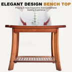 Jekruiet Teak Shower Chair Stool, 24 Inch Shower Bench Seat, Wooden Bathroom Bench with Storage Shelf for Adults, Elderly, Disabled Indoor & Outdoor Use