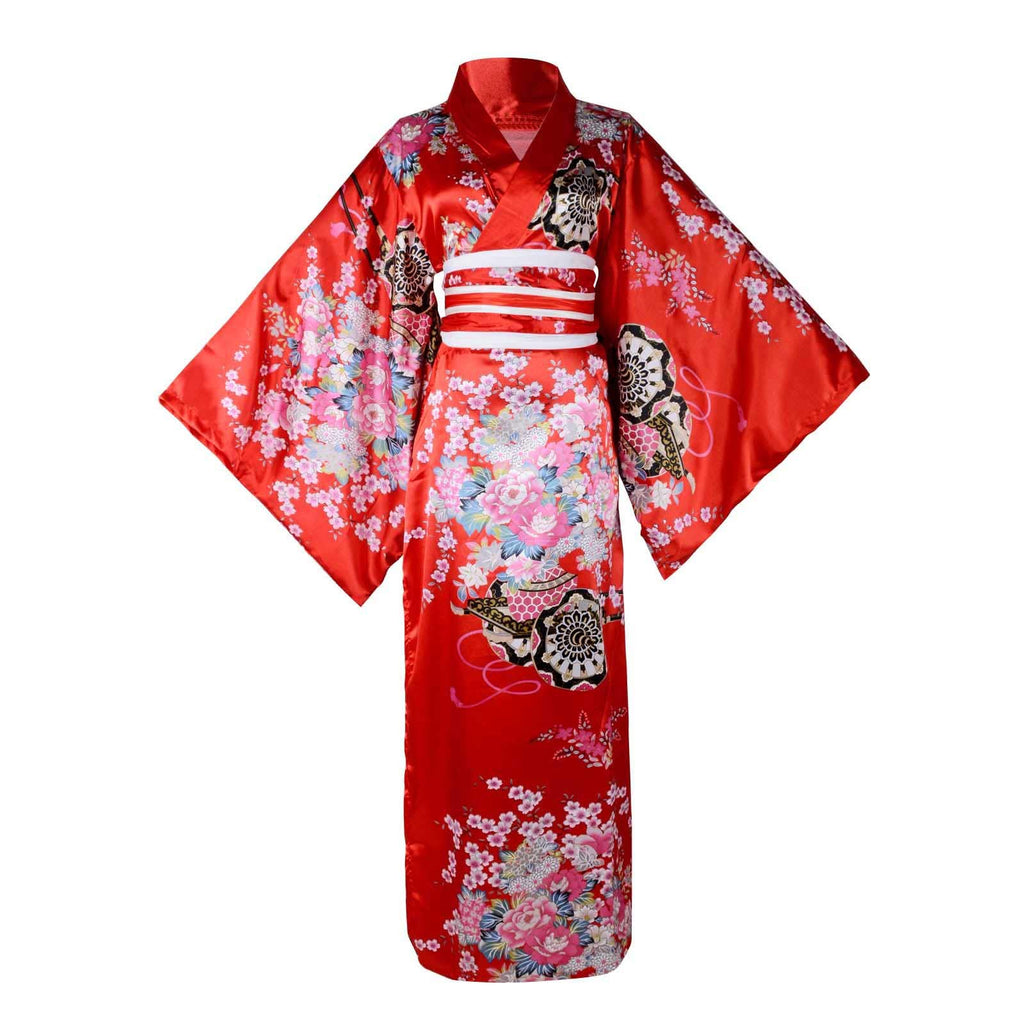 Kimono Costume Adult Japanese Geisha Floral Patten Gown Blossom Bathrobe Sleepwear With Obi Belt