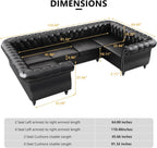 AVZEAR 3 Pieces Sectional U-Shaped Sofa, Leather Modular Sectional Couches Chesterfield Sofa Set, Modern Living Room Furniture Sets Upholstered Couch Set for Living Room, Office and Apartment, Black