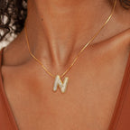 UHIBROS Bubble Letter Necklace, Gold Balloon Initial Necklaces for Women, Cubic Zirconia Dainty Charm Alphabet Pendant, 18K Gold Plated Custom Name Choker, Trendy Puffy Personalized Jewelry