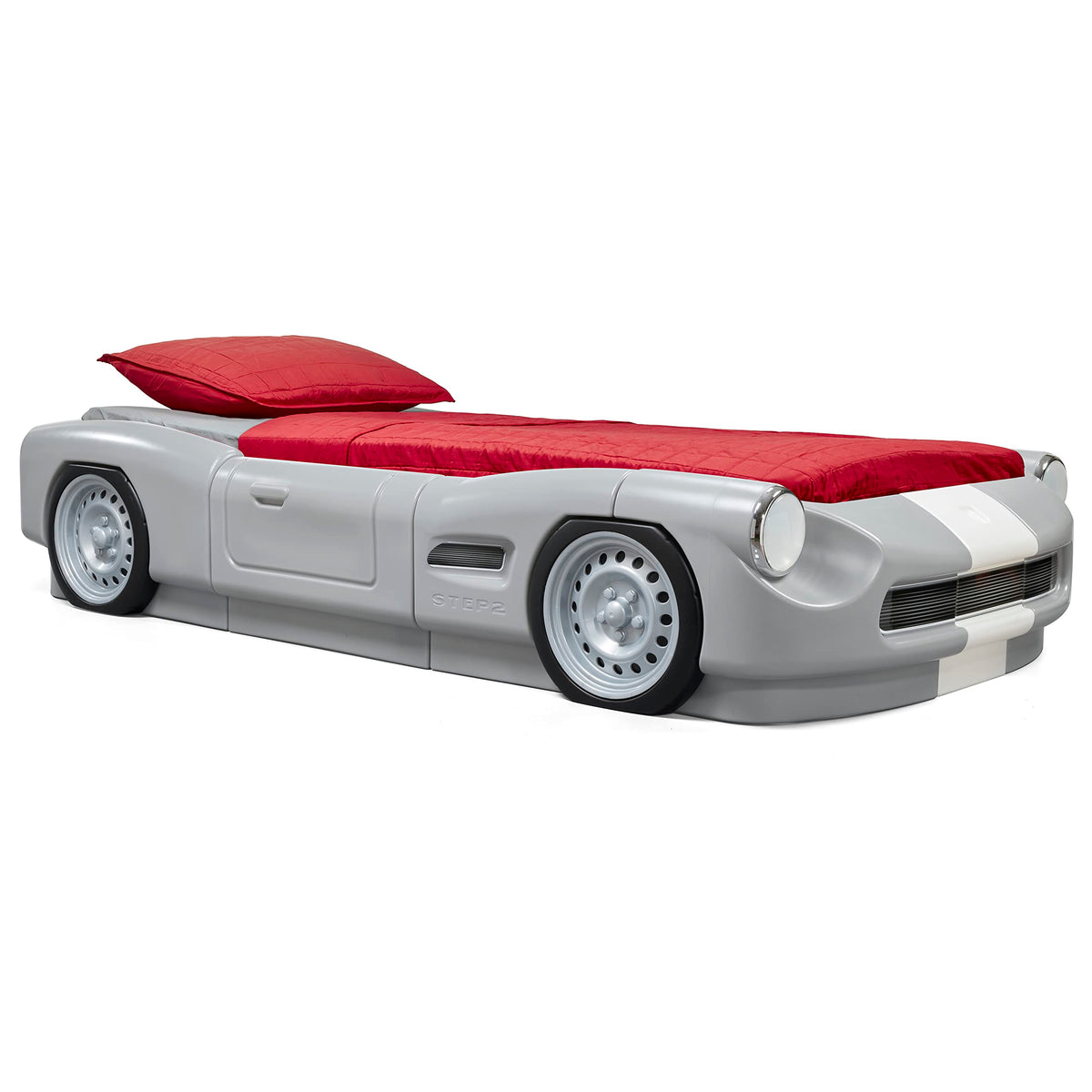 Step2 Roadster Toddler-to-Twin Bed, Transition Race Car Bed for Boys & Girls, Adjustable, Made of Durable Plastic, For Toddlers 3+ Years Old, Gray