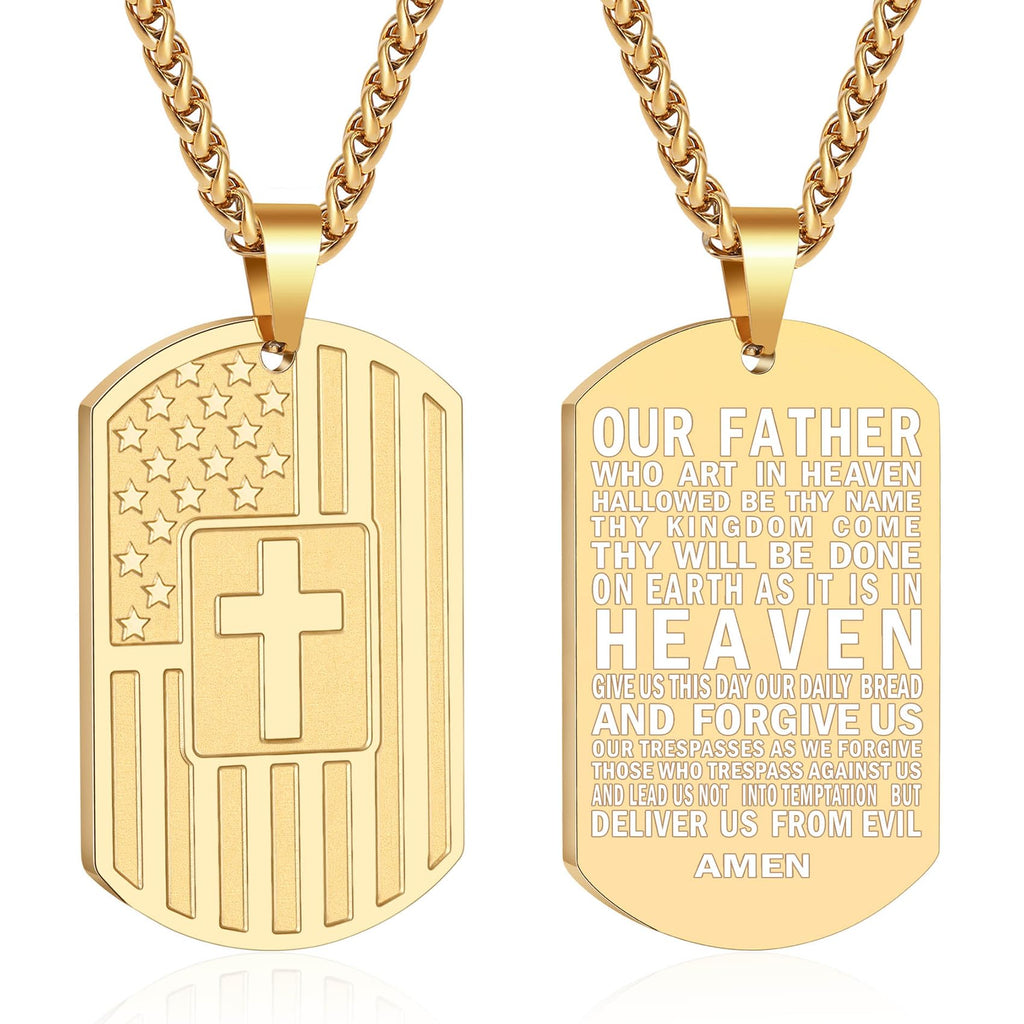 DuoDiner Graduation Gifts-American Dog Tag Necklace Bible Verse Pendant, First Communion Baptism Confirmation Religious Graduation Gifts for Him Boys Men Kids Teens Dad
