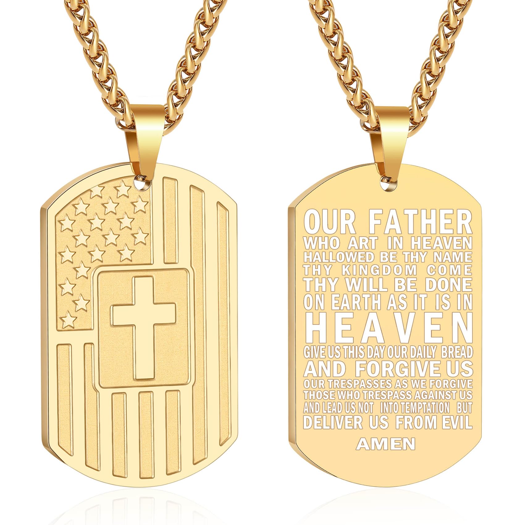 DuoDiner Graduation Gifts-American Dog Tag Necklace Bible Verse Pendant, First Communion Baptism Confirmation Religious Graduation Gifts for Him Boys Men Kids Teens Dad