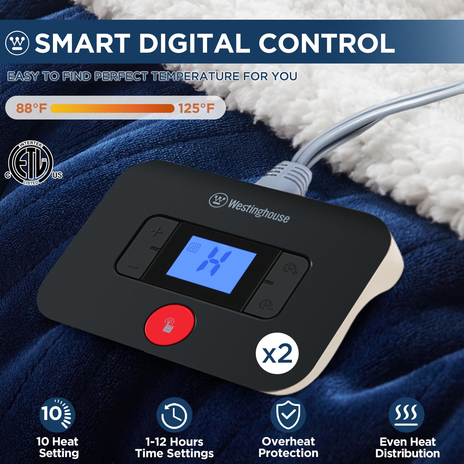 Westinghouse Heated Throw Blanket, Electric Blanket Throw with 6 Heating Levels and 2-10 Hours Time Settings, Flannel to Sherpa Super Cozy Heated Blanket Machine Washable, 50x60 inch, Charcoal