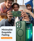 CANSHN 磁気対応 iPhone 13 Pro Max ケース、アップグレード版【フルカメラ保護】【Magsafe対応】【半透明マット】耐衝撃保護スマホケースカバー 6.7インチ - ディープグリーン