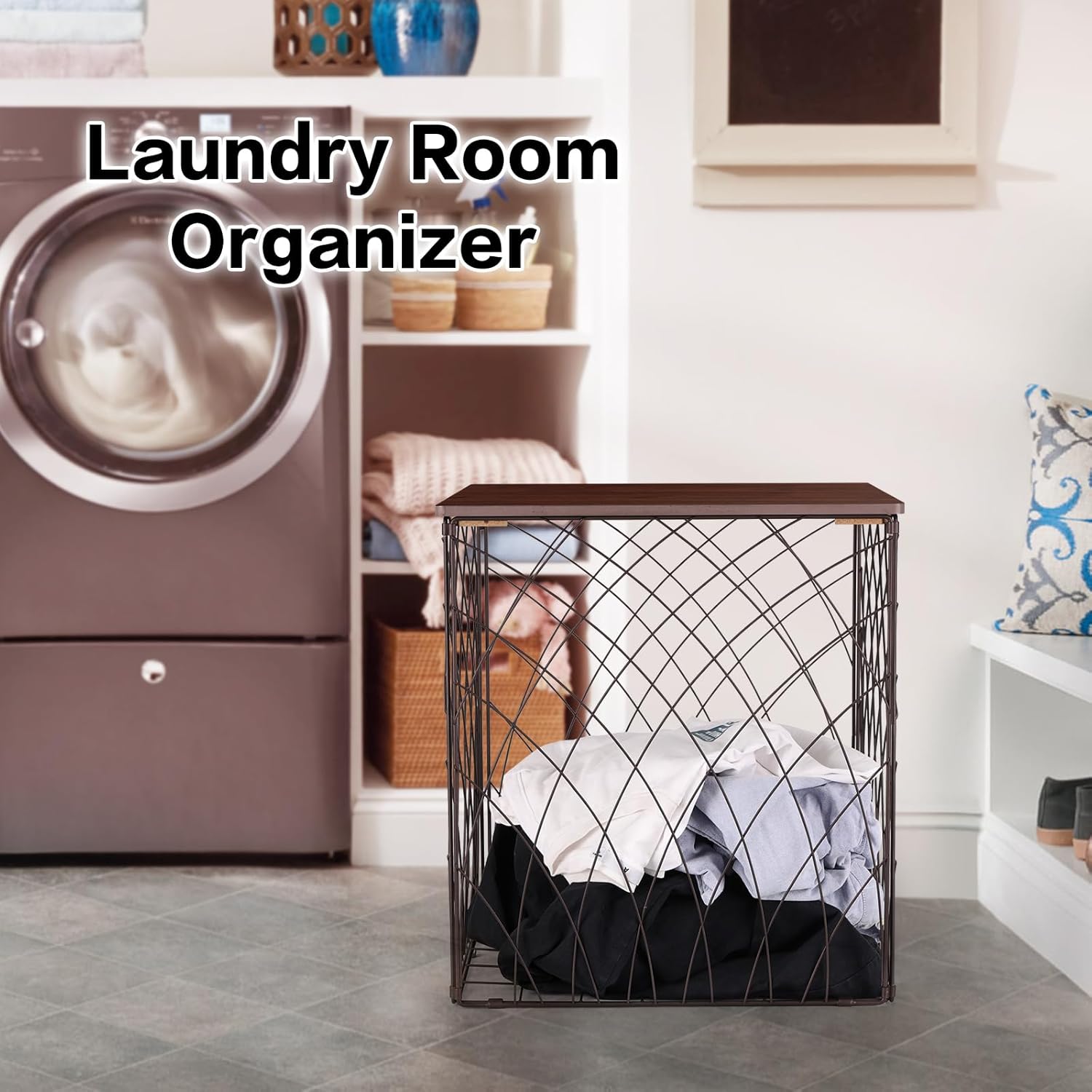 Small Coffee Table Storage, Square End Tables Blanket Basket with Lid for Living Room Folding Storage Side Table 1 Pack