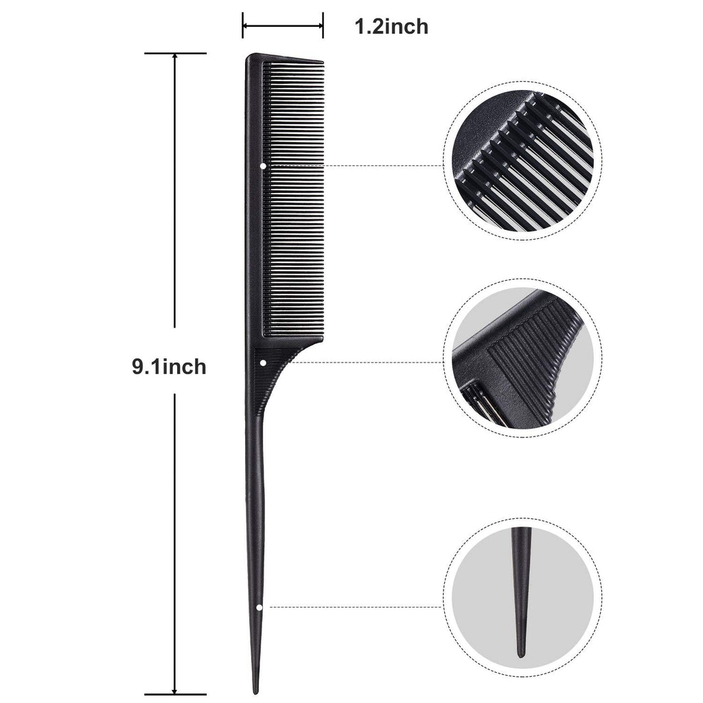 Leinuosen 3-pak kulfiber rat tail stylingkam, varmebestandig antistatisk teasing til bagkamning, rodteasing, tilføjer volumen til aftenstyling (sort)