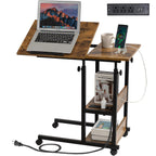 Hadulcet C Shaped Side Table Adjustable, Height Adjustable C Table with Wheels and Storage Shelves for Couch Bed Recliner Dark Grey