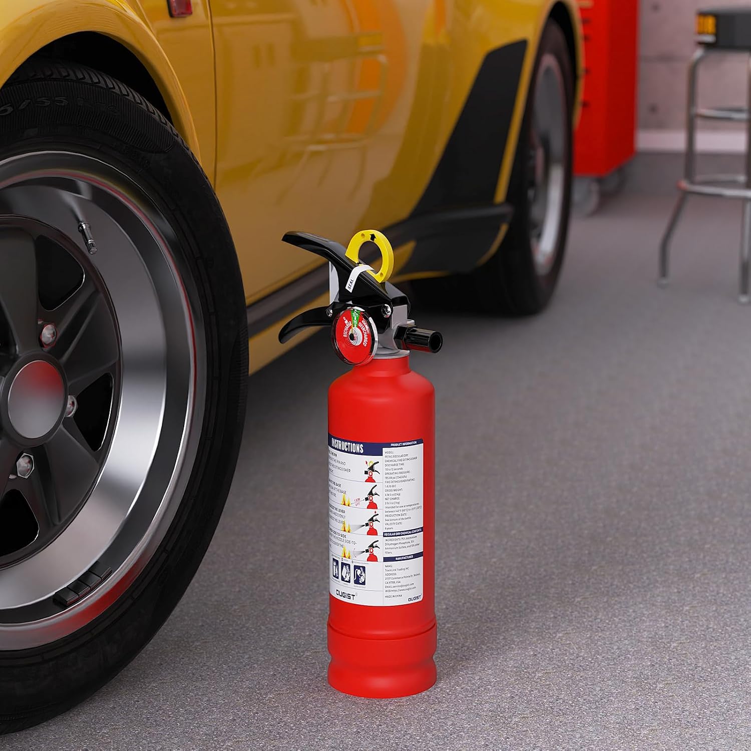 Ougist ABC Fire Extinguisher for Home & Vehicle - 2.5 lb 1-A:10-B:C Rated, Dry Chemical Fire Safety with Quick-Release Handle, Certified for Kitchen/Car/Boat Use-Model FF1KG-2Pack