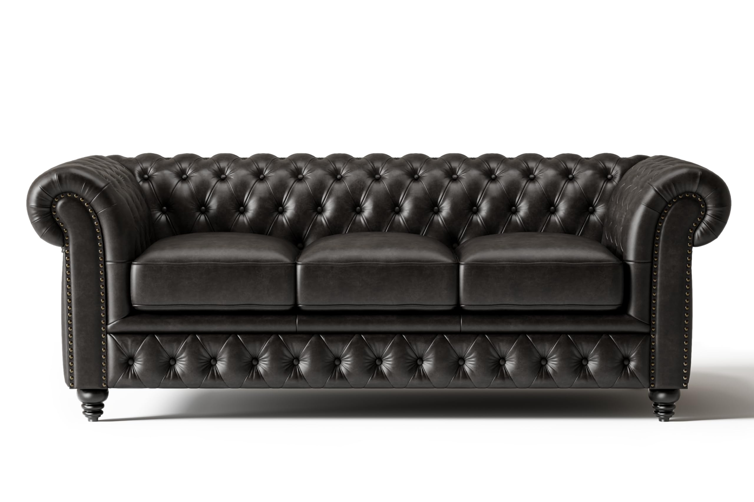 Valencia Parma Chesterfield 3 Seater Sofa 82" | Premium Full-Aniline Leather | Mid-Century Leather Couch with Classic Button Tufted Back, Wood Legs for Living Room, Chocolate