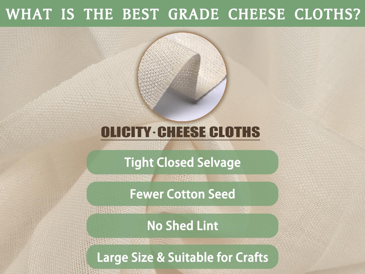 Olicity Cheese Cloths, Grade 90, 27 Sq Feet, Reusable Cheese Cloth with Closed Edges Unbleached Cotton Cheesecloth for Straining, Fine Mesh Fabric Muslin Cloth for Cooking, Rice,Sushi,Crafts - 3 Yards
