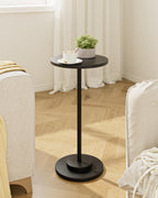 Masupu Drink Table, Round Side Table for Small Spaces, Pedestal Small End Table with Metal Base, for Living Room, Bedroom, Bathroom, Rustic Brown