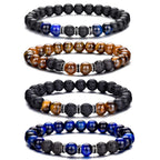 RANKEEF Tiger Eye Bracelet For Men 8MM Natural Stone Stretch Adjustable Black Crystal Beaded Bracelet for Men Women Gifts