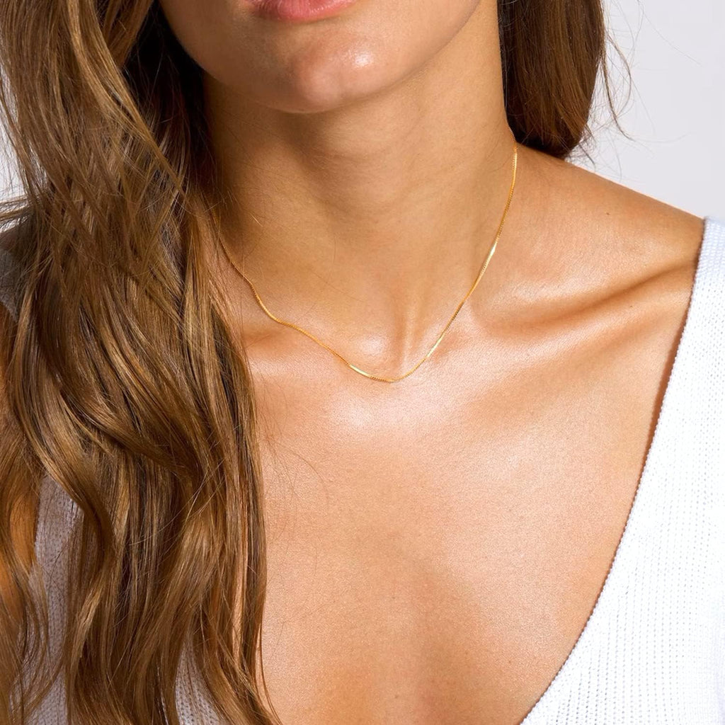 Colar de Corrente Caixa Espelhada de Ouro Maciço Real 10k da Jewelry Affairs, 0,6mm (20 Polegadas, Ouro Amarelo)