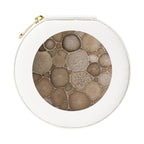 Petoskey Stone Printed Leather Jewelry Box, Black Round Jewelry Organizer for Earrings, Rings, Necklaces, Bracelets