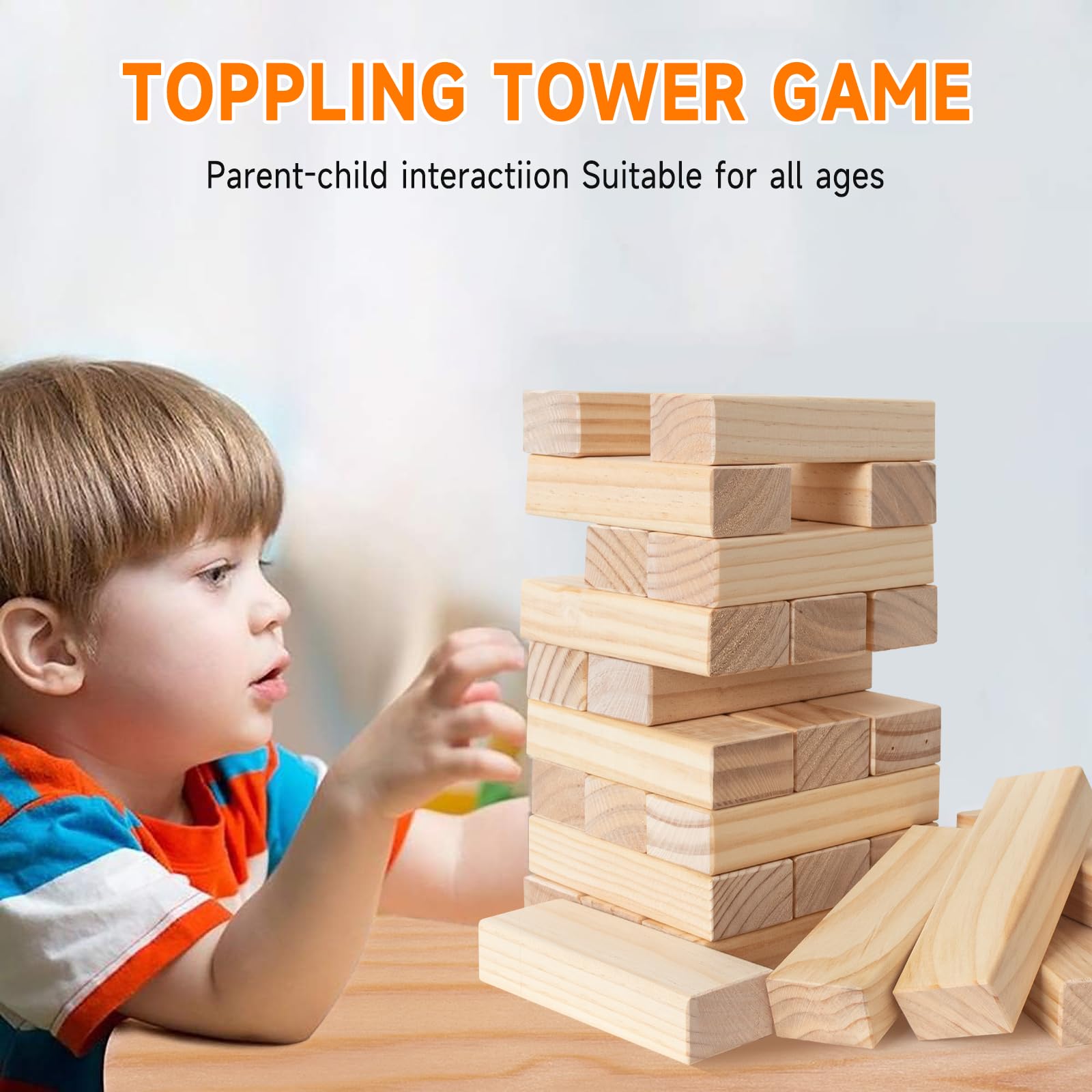 Nattork Giant Tumbling Tower (Stack from 1.77Ft to 4+ Ft), Wood Stacking Giant Blocks Game| Made from Premium Pine Wood| Ideal for Family, 54PCS