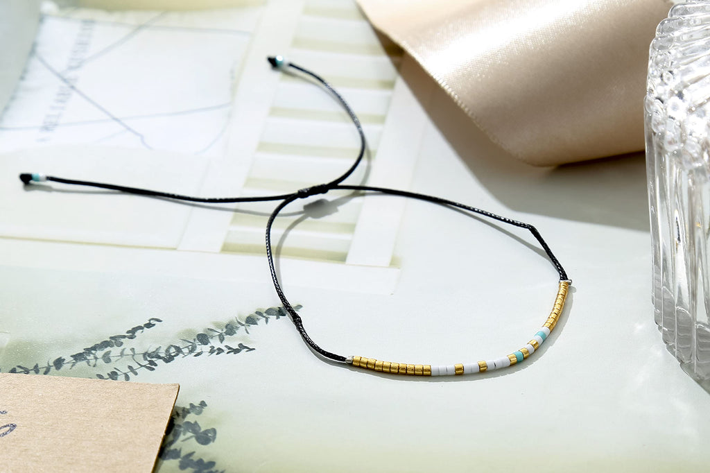 RareLove Søster Morsekode Perlearmbånd Søster Fødselsdagsgaver fra Søster Langdistance Venskab Julegaver Vandtæt Guld Blå Hvid Lille Pony Frøperler Sort Snor