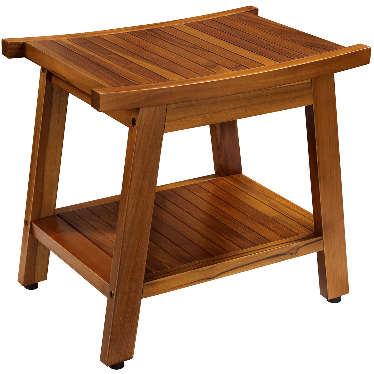TEAKMAMA 21 Inch Teak Shower Bench with Storage Shelf and Handles, Teak Wood Shower Stool Waterproof Bath Chair for Indoor and Outdoor Use, Bathroom Stools for Adults Sitting