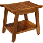 TEAKMAMA 21 Inch Teak Shower Bench with Storage Shelf and Handles, Teak Wood Shower Stool Waterproof Bath Chair for Indoor and Outdoor Use, Bathroom Stools for Adults Sitting