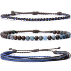 Handmade Natural Stone Beaded Healing Bracelet Gift for Men Adjustable Rope String Bracelet (Lava Rock, Adjustable)