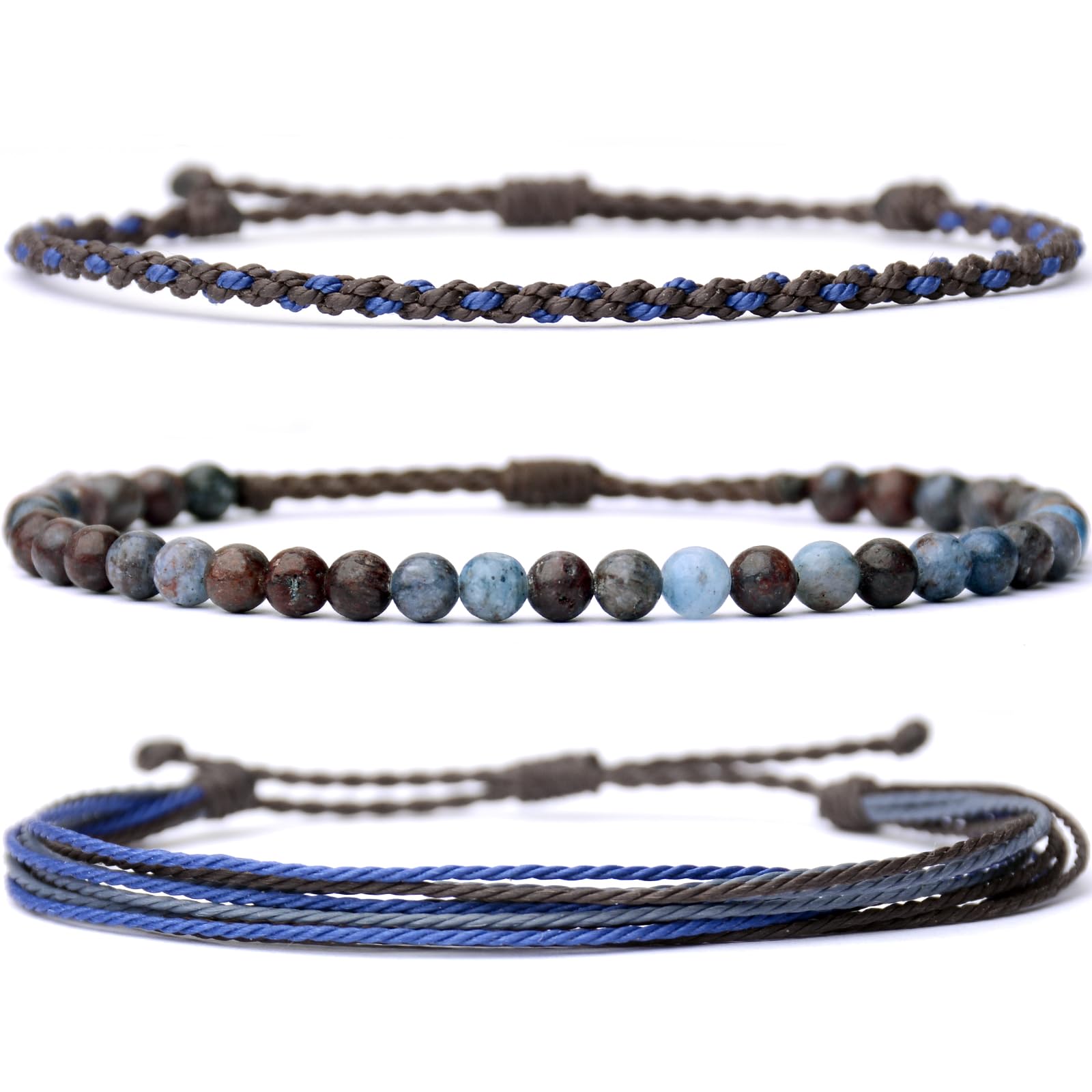 Handmade Natural Stone Beaded Healing Bracelet Gift for Men Adjustable Rope String Bracelet (Lava Rock, Adjustable)