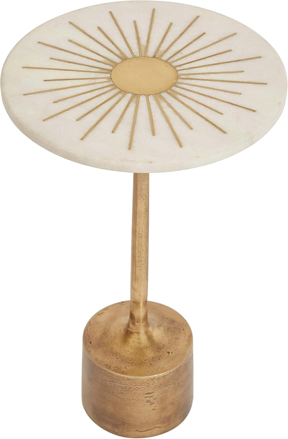 Creative Co-Op 12" R Marble & Metal Sunburst Table with Pedestal Base